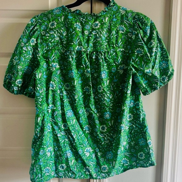 J. Crew Green Floral Puff-Sleeve Marigold Blooms Blouse Extra Small - Picture 3 of 7
